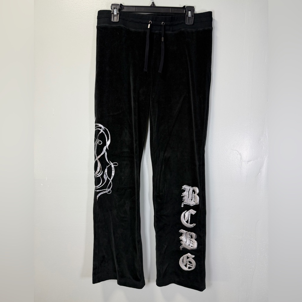BCBGMaxAzria VTG‎ Y2K Black Velour Pants with Silver Accents Sz Large